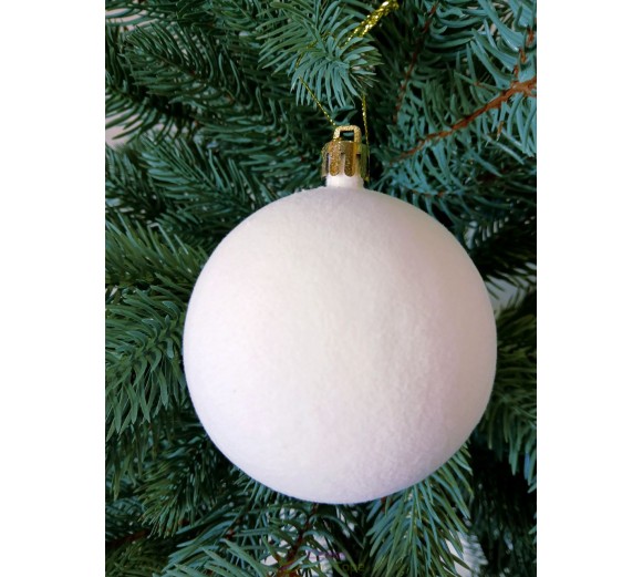 Новогодний шар "Бархат" Ø80мм белый, цена за набор 4шт